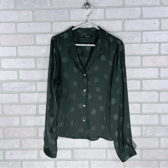 Madewell Jacquard Dot Pajama Long Sleeve Button Down Blouse in Green Size XL - Picture 1 of 8